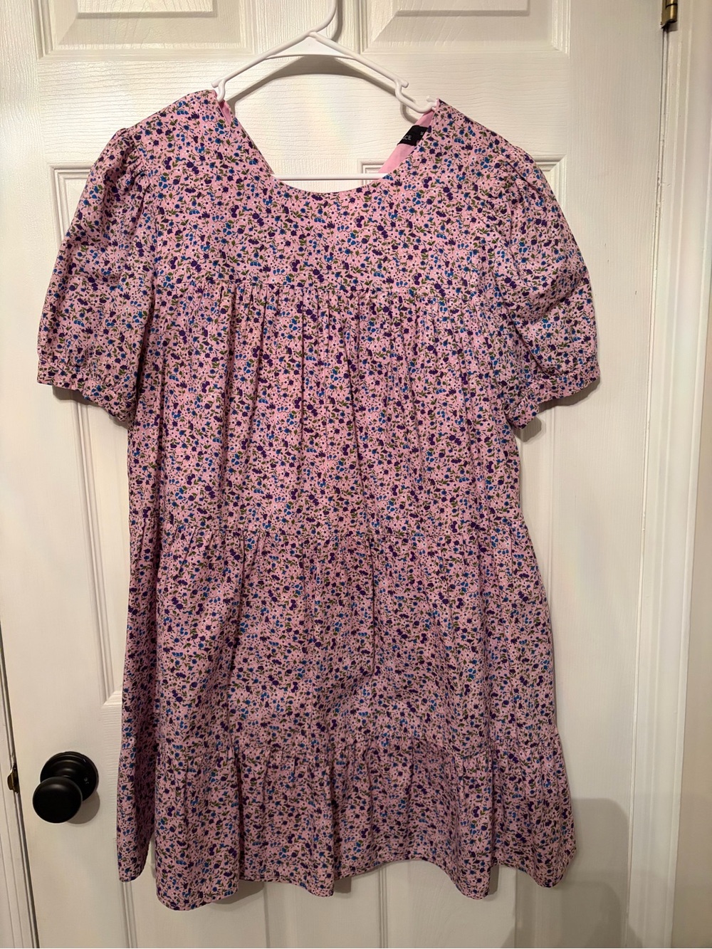 Pomander Place Pink Floral Puff-Sleeve Tiered Dress